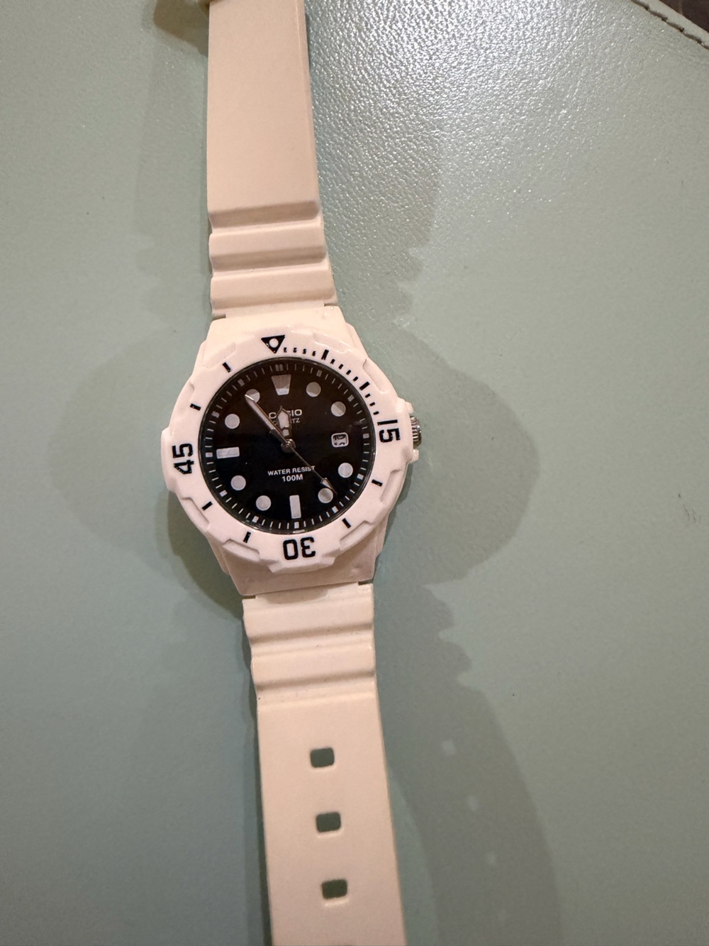 Casio White Dive Style Watch with Black Dial